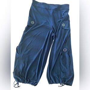 Navy Wide-Leg Pants with Button Details